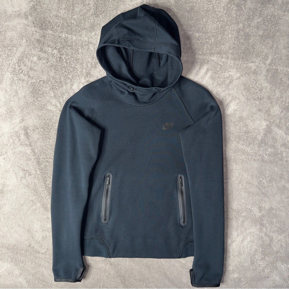 Nike Hoodie Tech Fleece Black Funnel Neck Pullover Thumbholes - Women's Medium